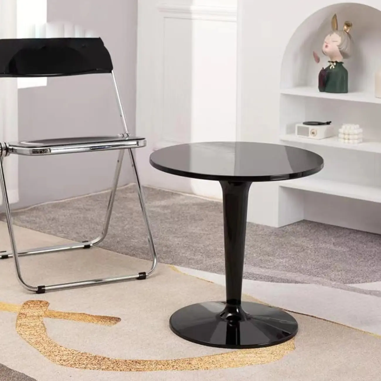 Minimalist Pedestal Round Acrylic End Table for Living Room Image - 4 | homeyfad
