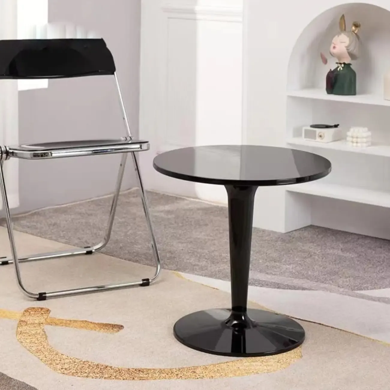 Minimalist Pedestal Round Acrylic End Table for Living Room Image - 4