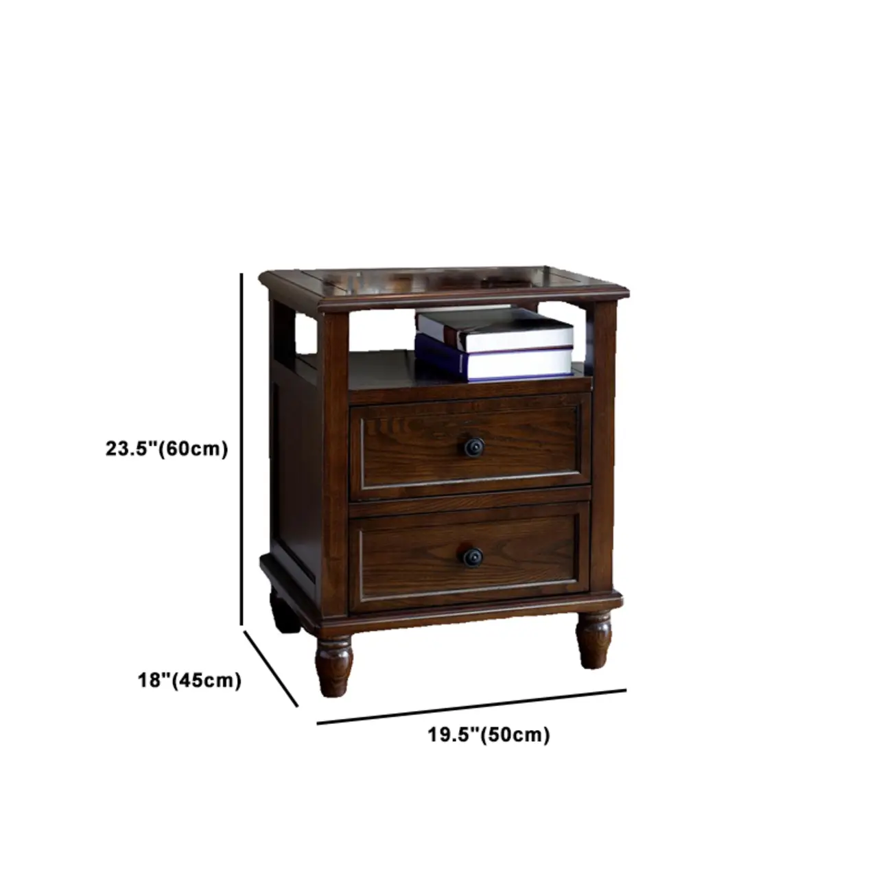 Traditional Brown Wood Nightstand with Drawers and Open Storage Image - 10 | homeyfad