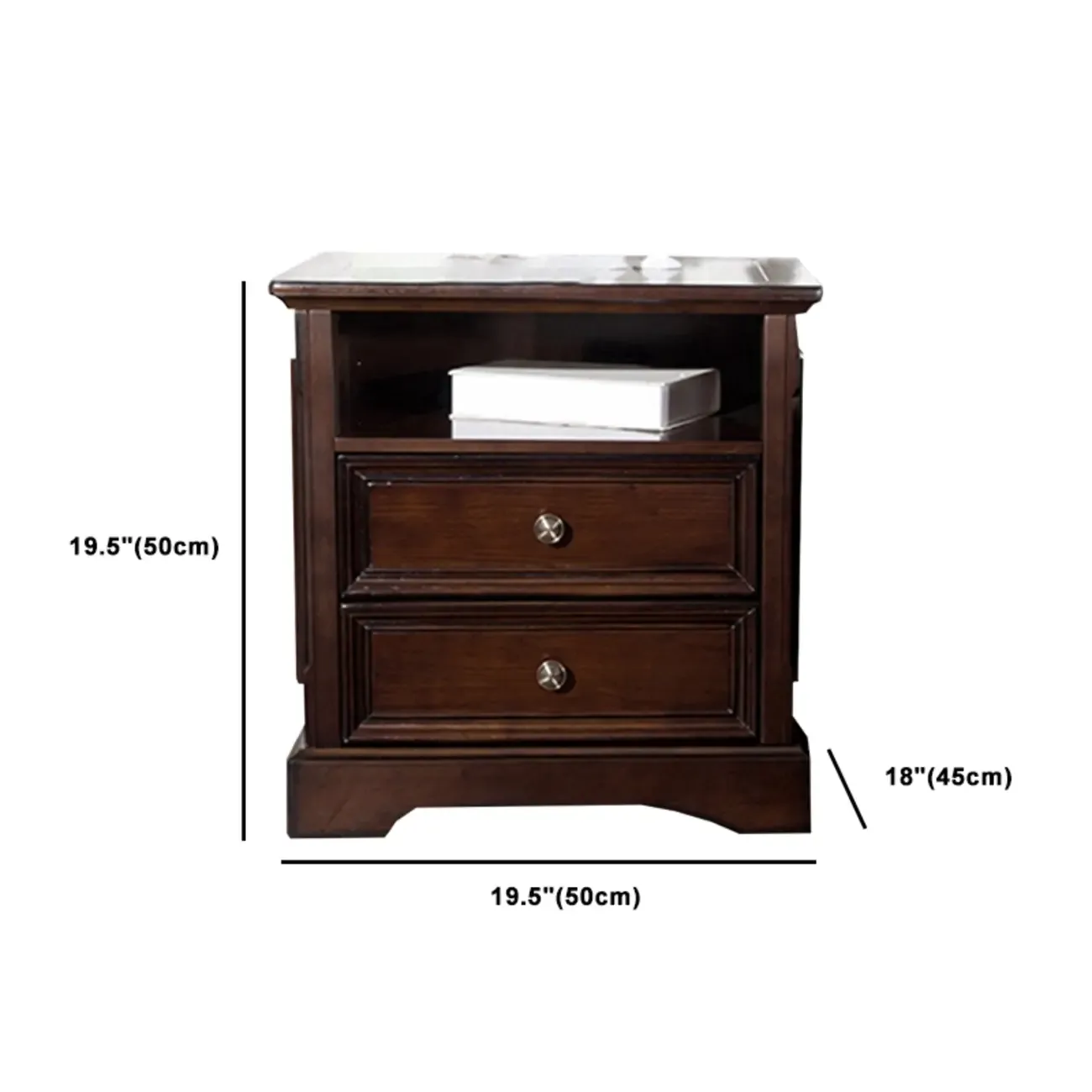 Traditional Brown Wood Nightstand with Drawers and Open Storage Image - 11