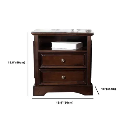 Traditional Brown Wood Nightstand with Drawers and Open Storage Image - 11