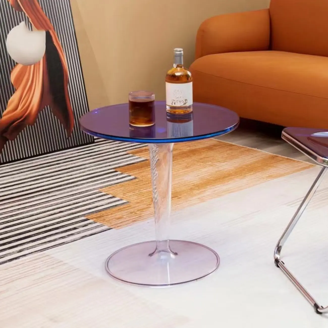 Minimalist Pedestal Round Acrylic End Table for Living Room Image - 13 | homeyfad