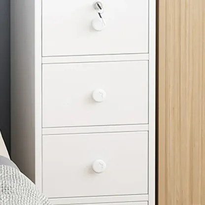 White Narrow Wood Nightstand with Storage & Open Shelf Image - 6