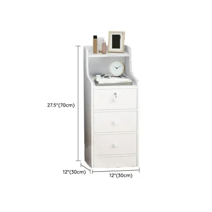 White Narrow Wood Nightstand with Storage & Open Shelf #size