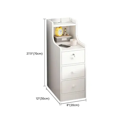 White Narrow Wood Nightstand with Storage & Open Shelf Image - 8