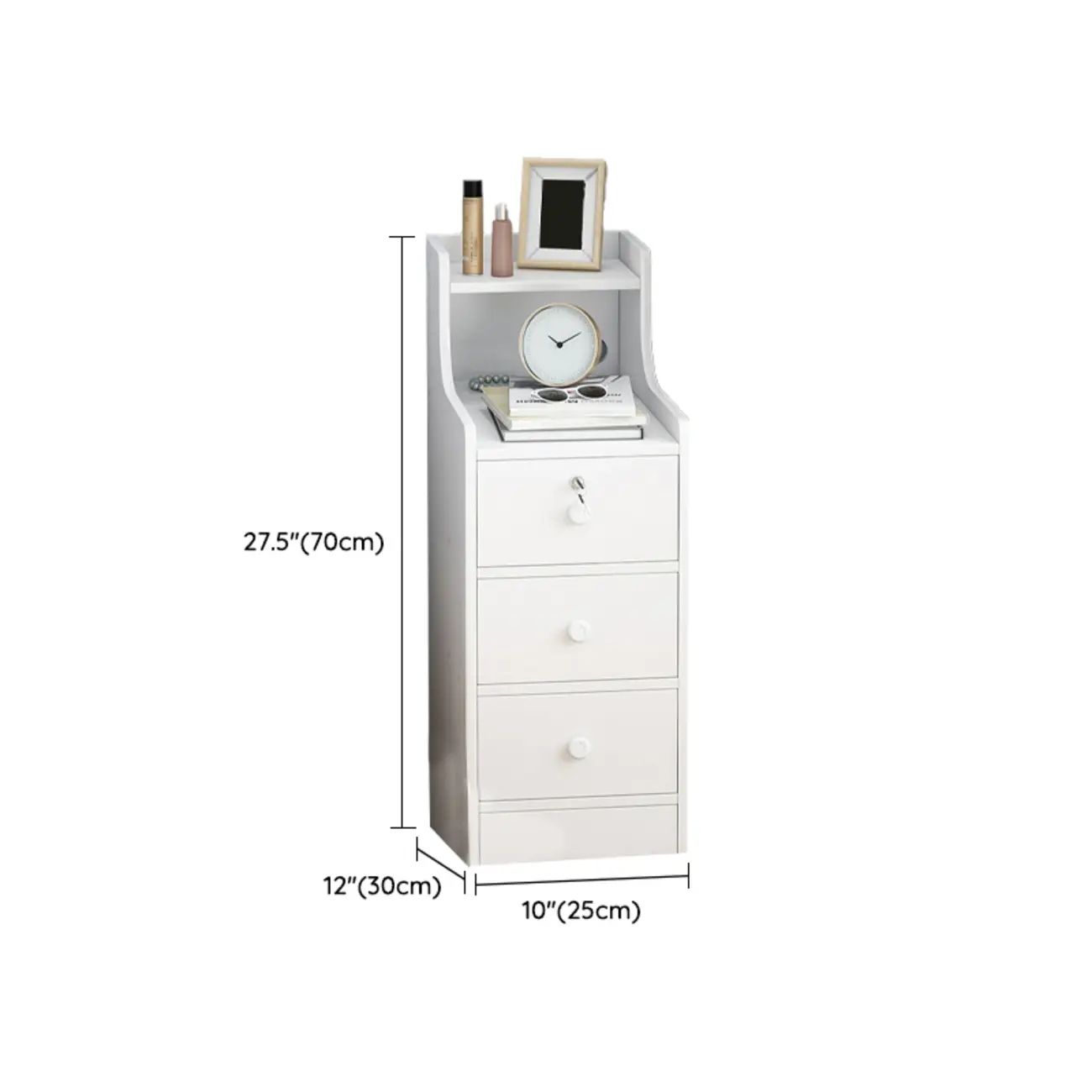 White Narrow Wood Nightstand with Storage & Open Shelf Image - 9 | homeyfad