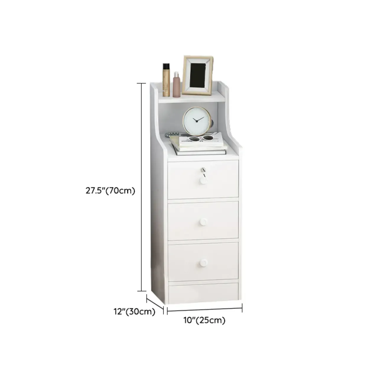 White Narrow Wood Nightstand with Storage & Open Shelf Image - 9