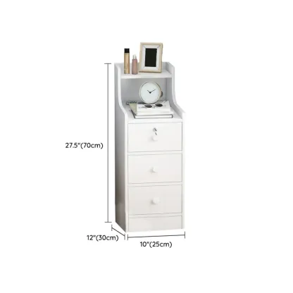 White Narrow Wood Nightstand with Storage & Open Shelf Image - 9