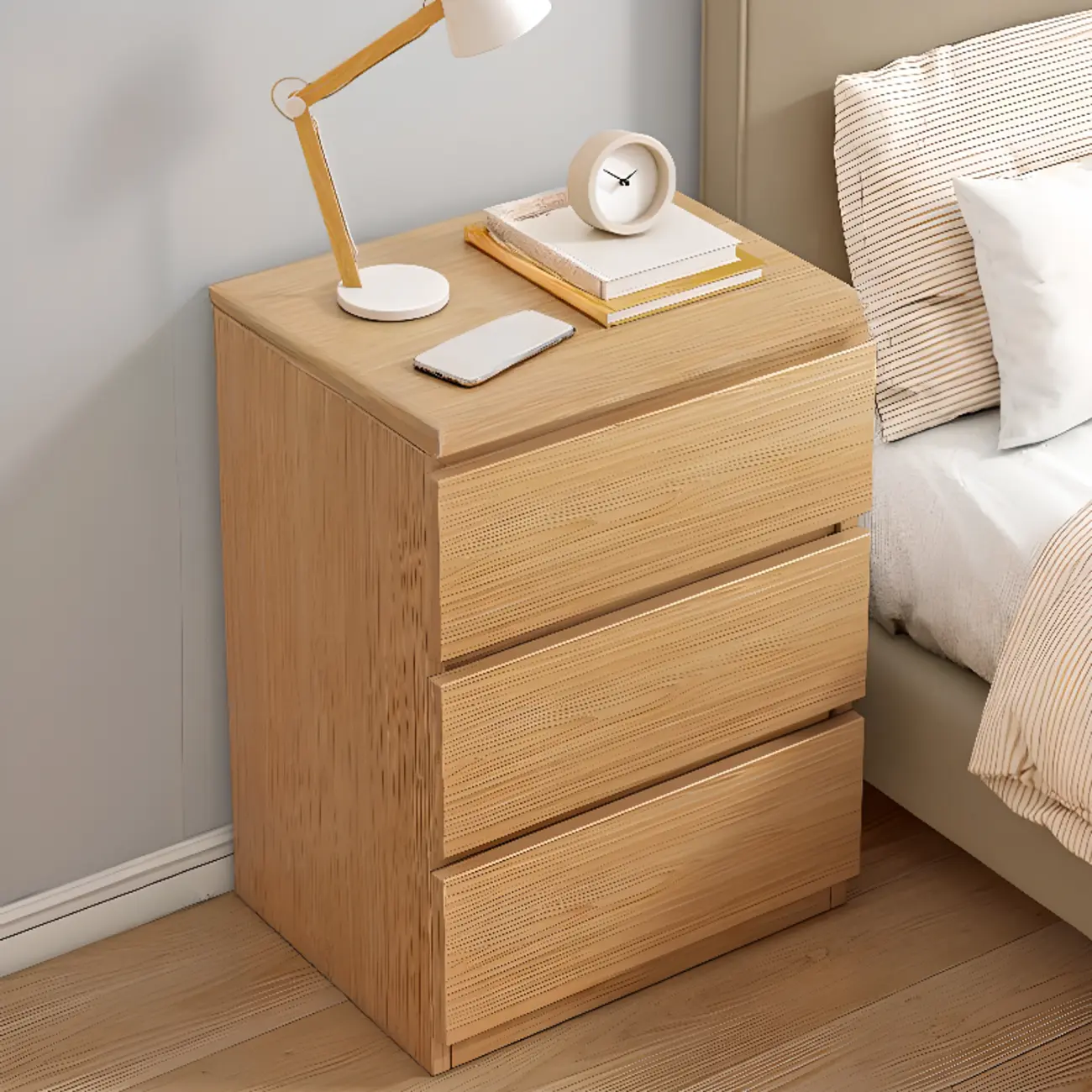 Simplistic White Wooden Bedside Table with 2 Storage Drawers Image - 4 | homeyfad