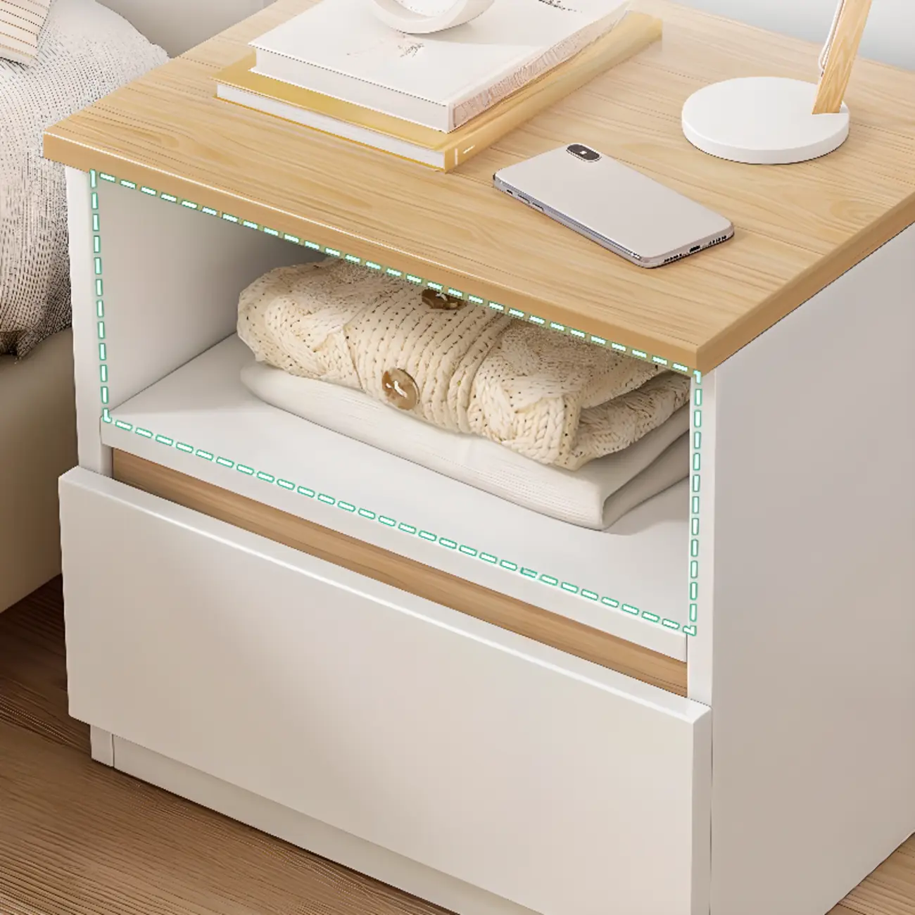 Simplistic White Wooden Bedside Table with 2 Storage Drawers Image - 7 | homeyfad