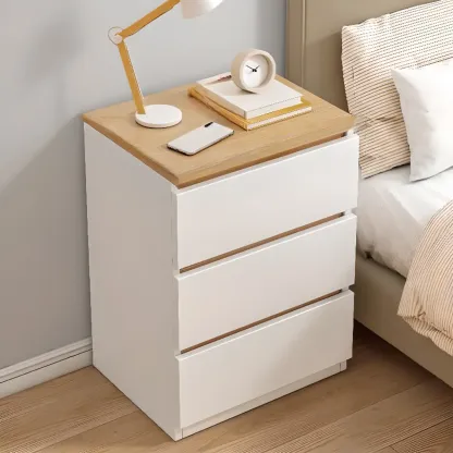 Simplistic White Wooden Bedside Table with 2 Storage Drawers Image - 8