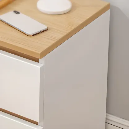 Simplistic White Wooden Bedside Table with 2 Storage Drawers Image - 9