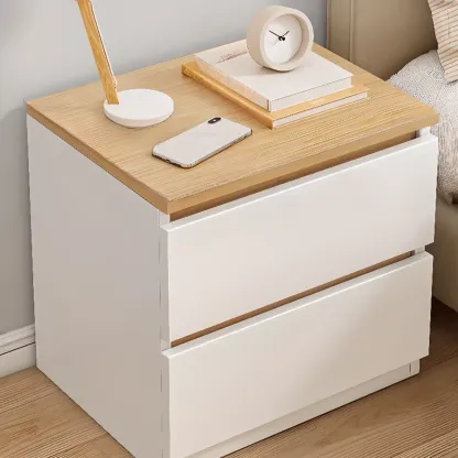 Simplistic White Wooden Bedside Table with 2 Storage Drawers Image - 14