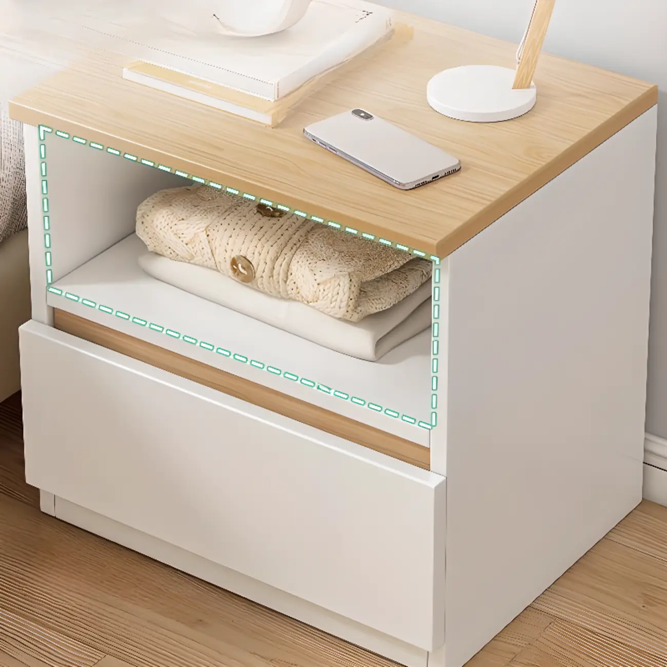 Simplistic White Wooden Bedside Table with 2 Storage Drawers Image - 15 | homeyfad