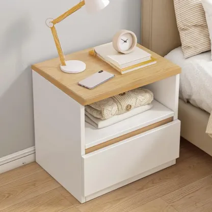 Simplistic White Wooden Bedside Table with 2 Storage Drawers Image - 18