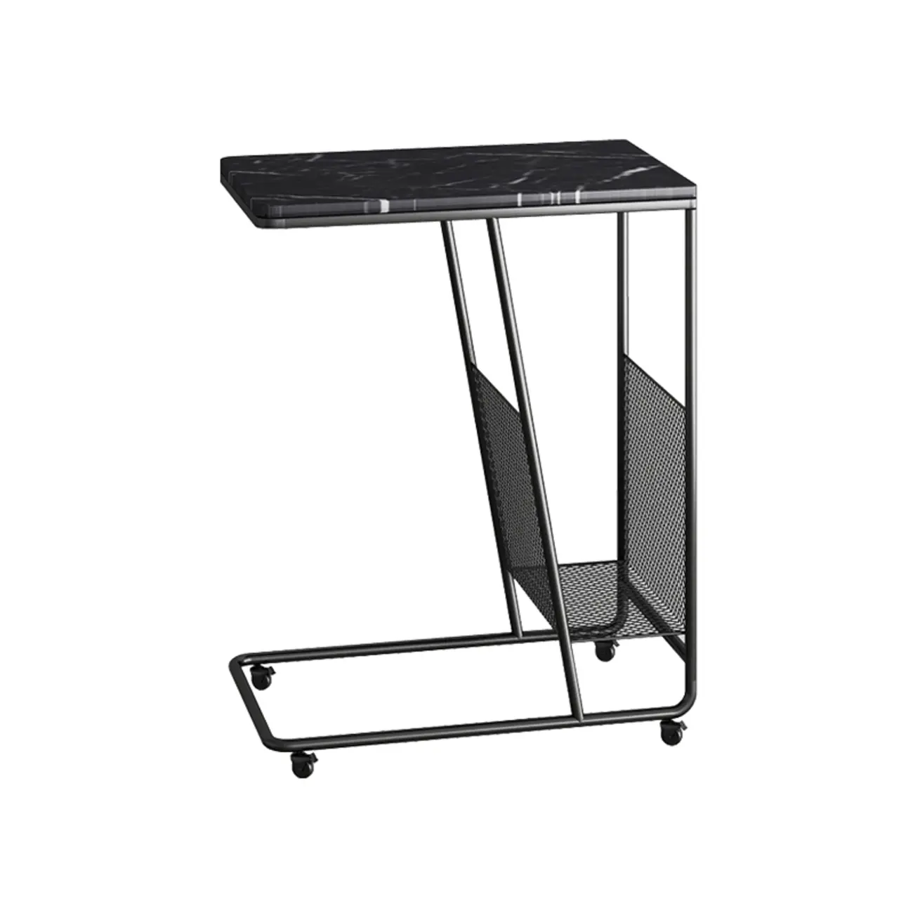  Metal C-Shaped Marble Top End Table with Magazine Rack Image - 7 | homeyfad