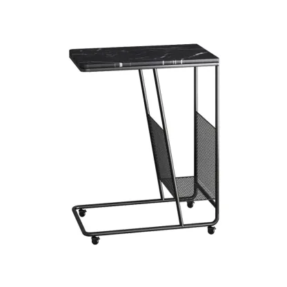 Metal C-Shaped Marble Top End Table with Magazine Rack Image - 7