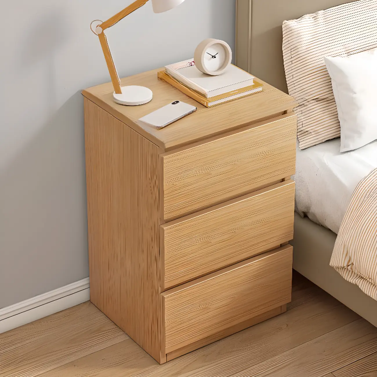 Simplistic White Wooden Bedside Table with 2 Storage Drawers Image - 19 | homeyfad