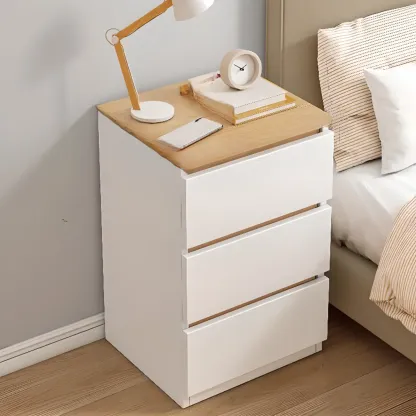 Simplistic White Wooden Bedside Table with 2 Storage Drawers Image - 22