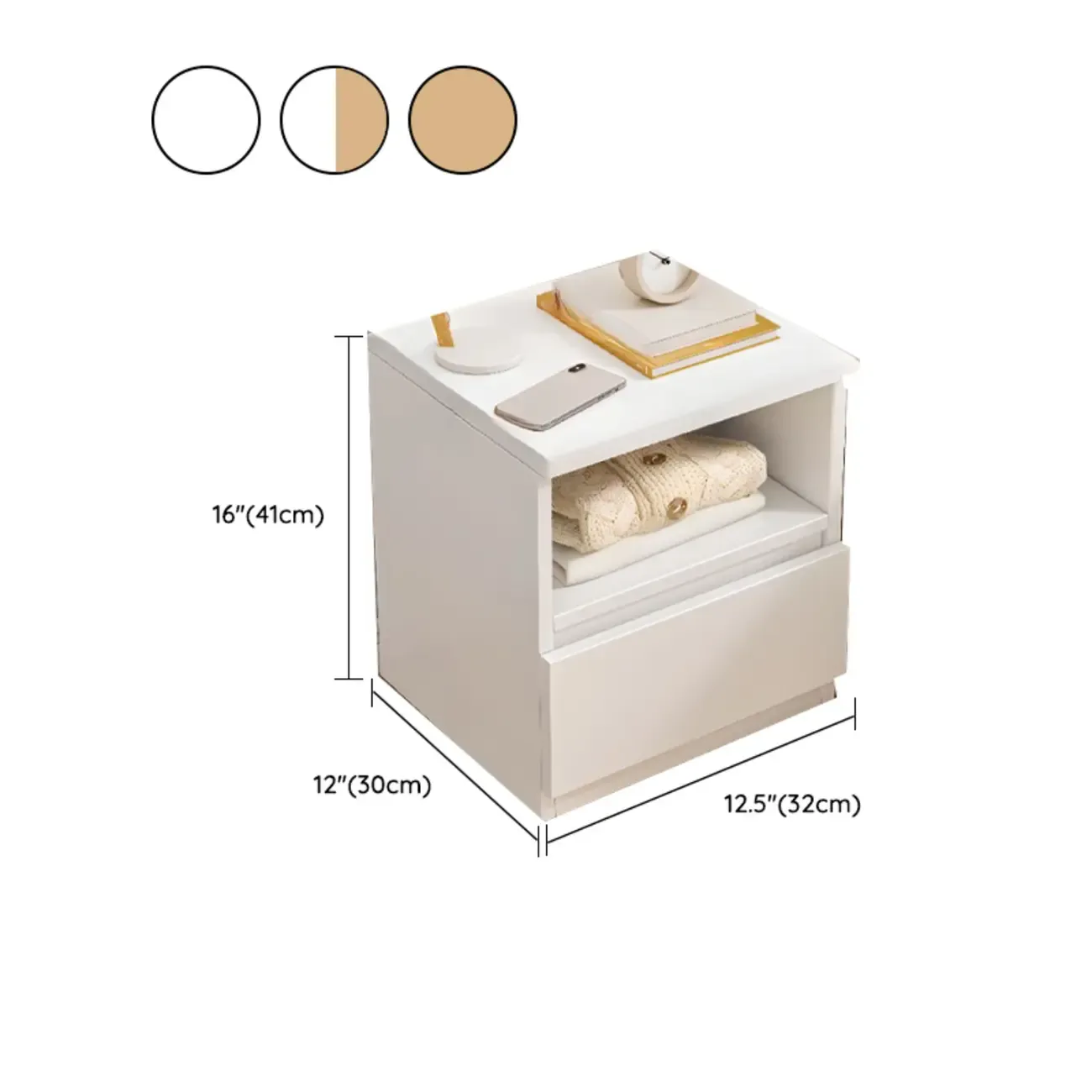 Simplistic White Wooden Bedside Table with 2 Storage Drawers #size