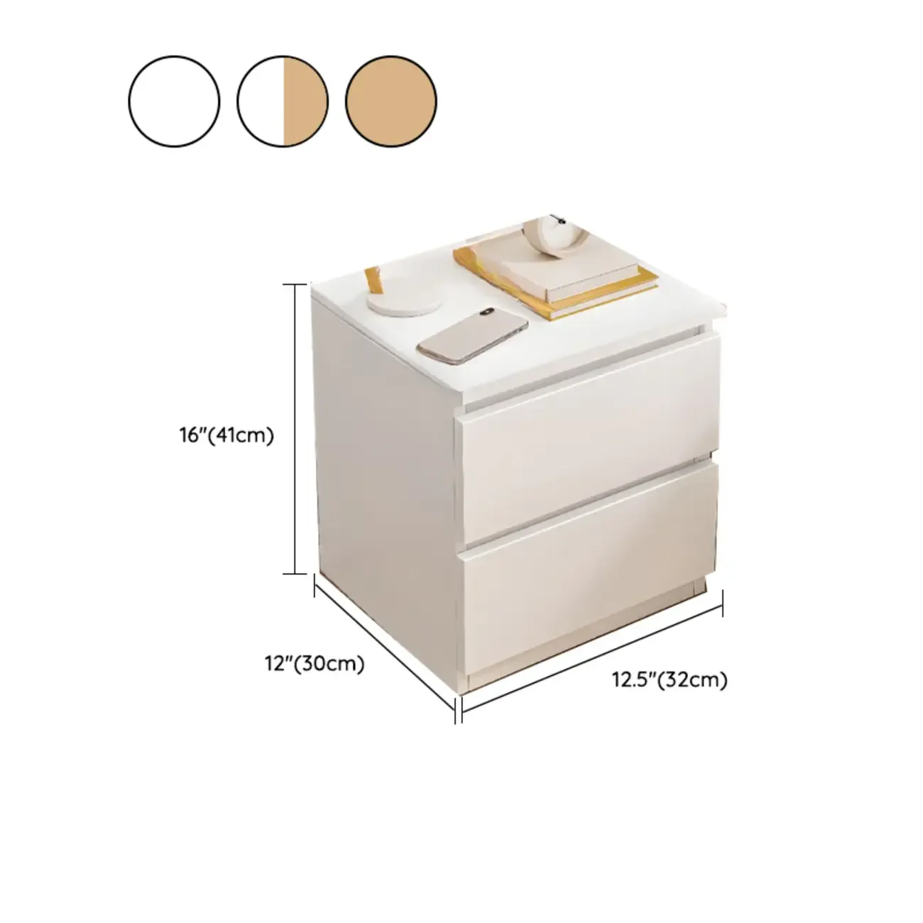 Simplistic White Wooden Bedside Table with 2 Storage Drawers Image - 29
