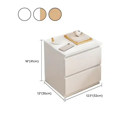Simplistic White Wooden Bedside Table with 2 Storage Drawers Image - 29