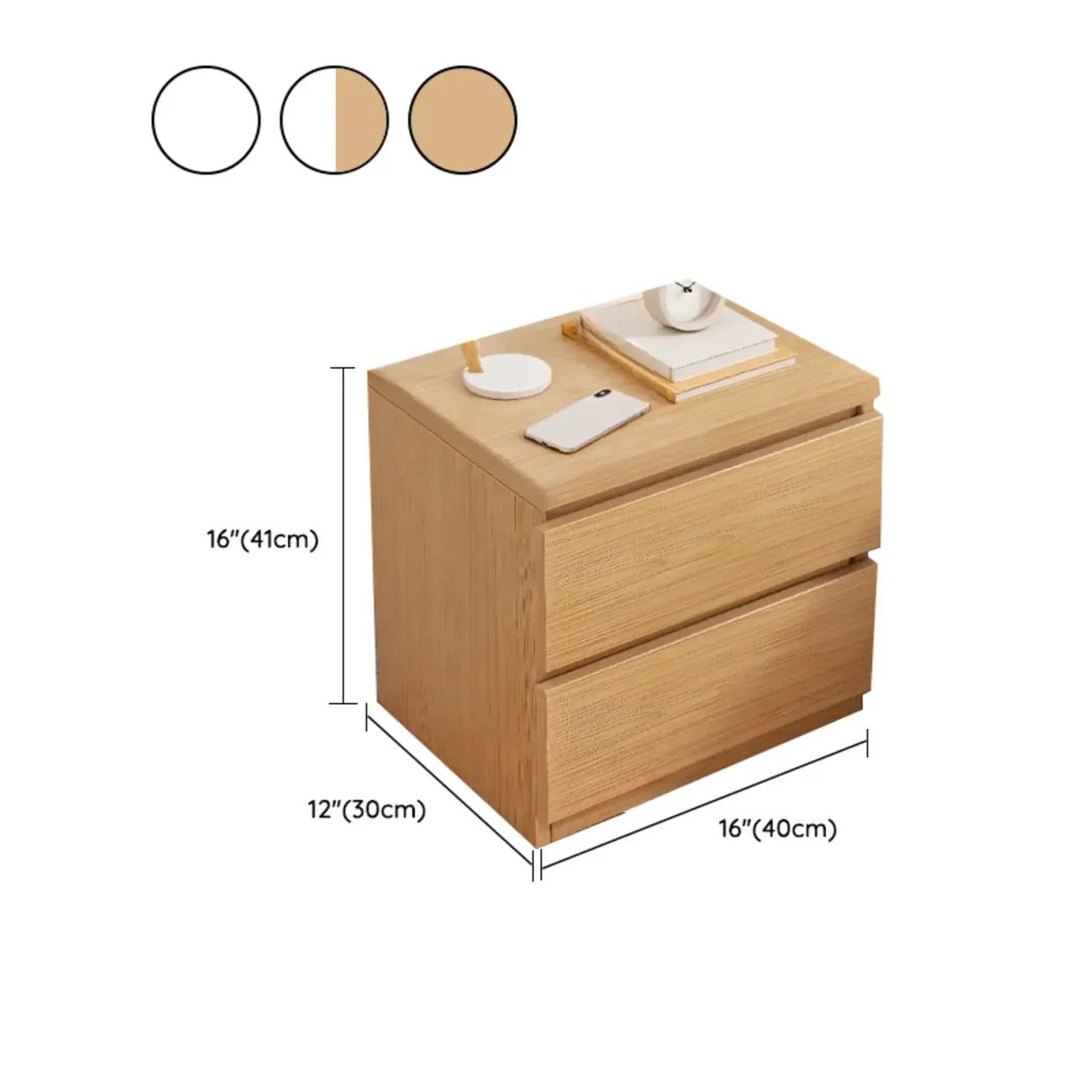 Simplistic White Wooden Bedside Table with 2 Storage Drawers Image - 30