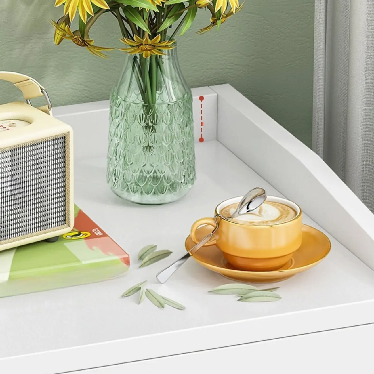 Modish White Wooden Bedside Table with Open Shelf and Drawers Image - 6 | homeyfad