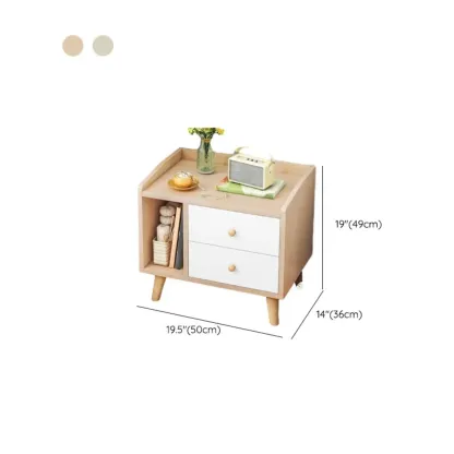 Modish White Wooden Bedside Table with Open Shelf and Drawers #size