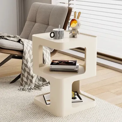 Small Square Black Metal End Table with Storage Shelves Image - 3