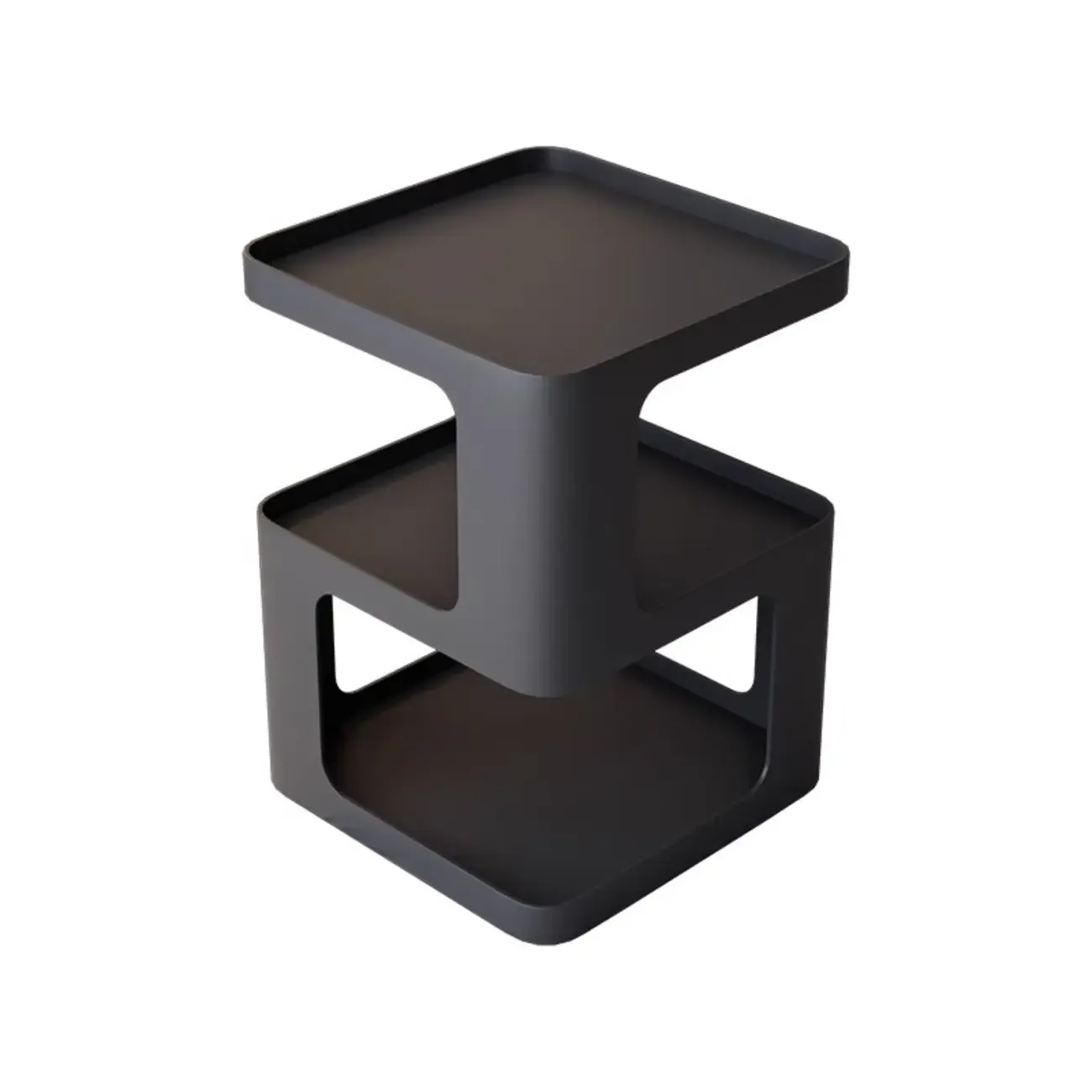 Small Square Black Metal End Table with Storage Shelves Image - 5