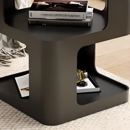 Small Square Black Metal End Table with Storage Shelves Image - 6