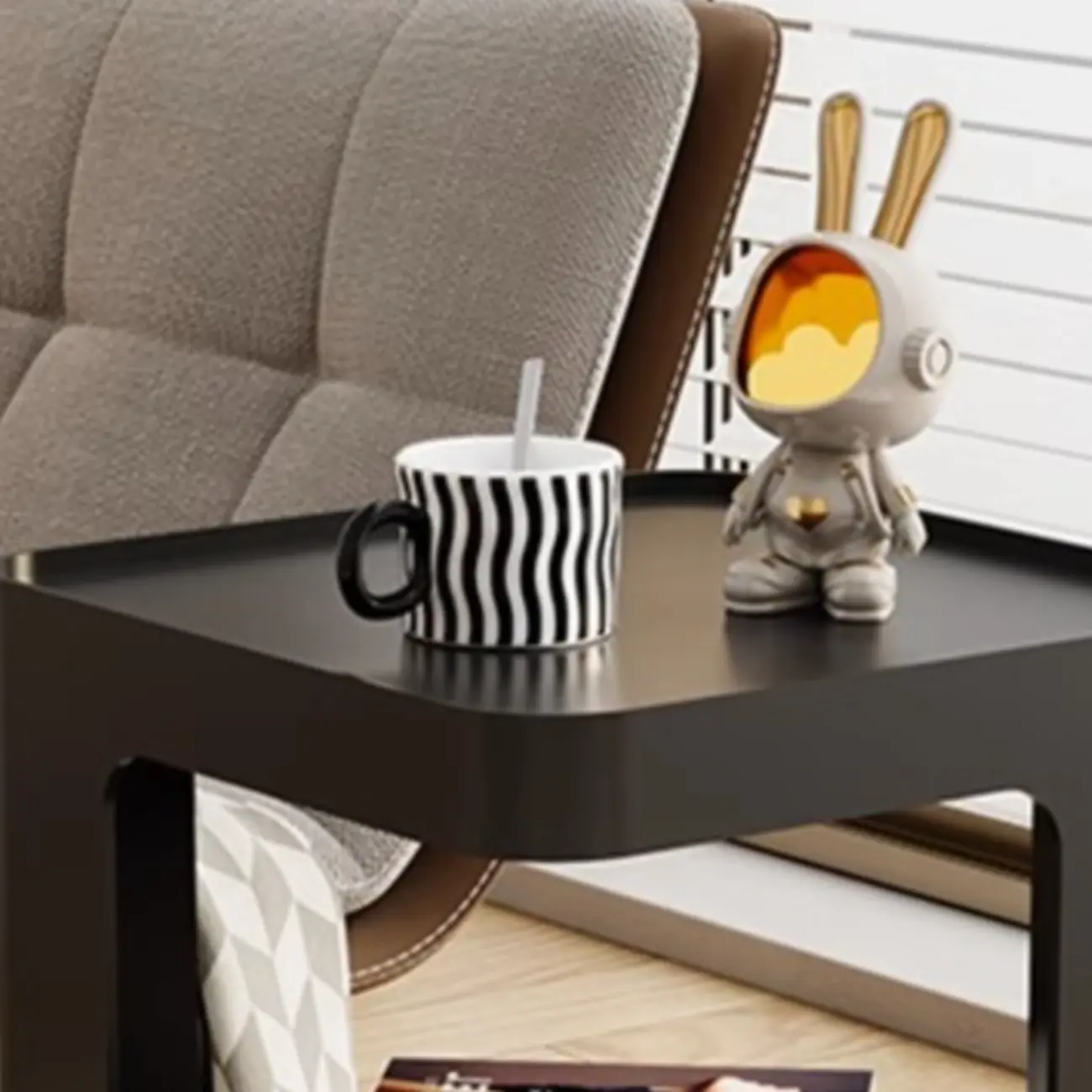 Small Square Black Metal End Table with Storage Shelves Image - 7 | homeyfad