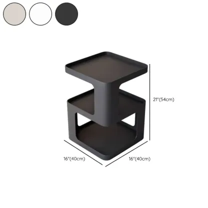 Small Square Black Metal End Table with Storage Shelves Image - 10