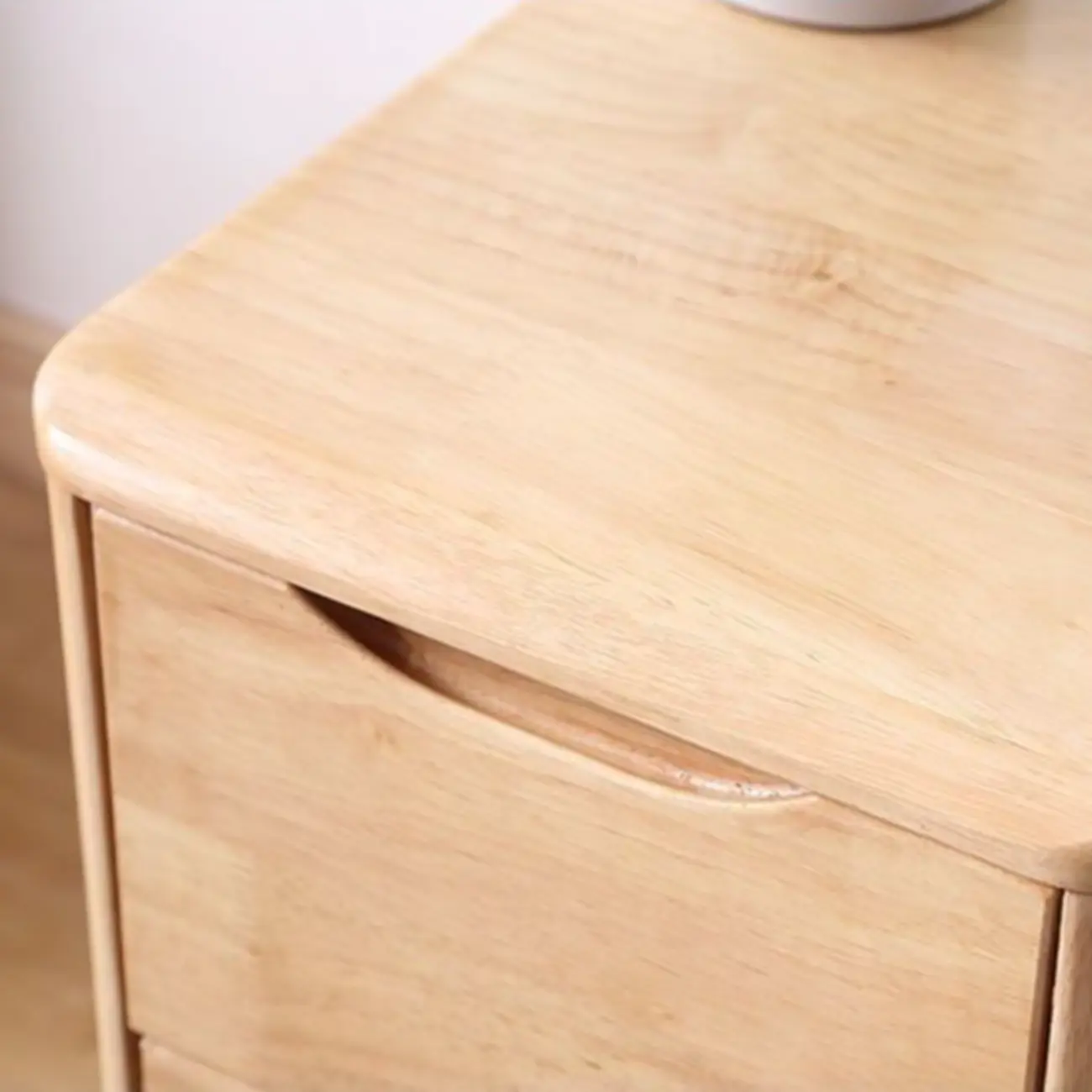 Natural Wooden Narrow Corner Bedside Table with 3 Drawers Image - 7 | homeyfad