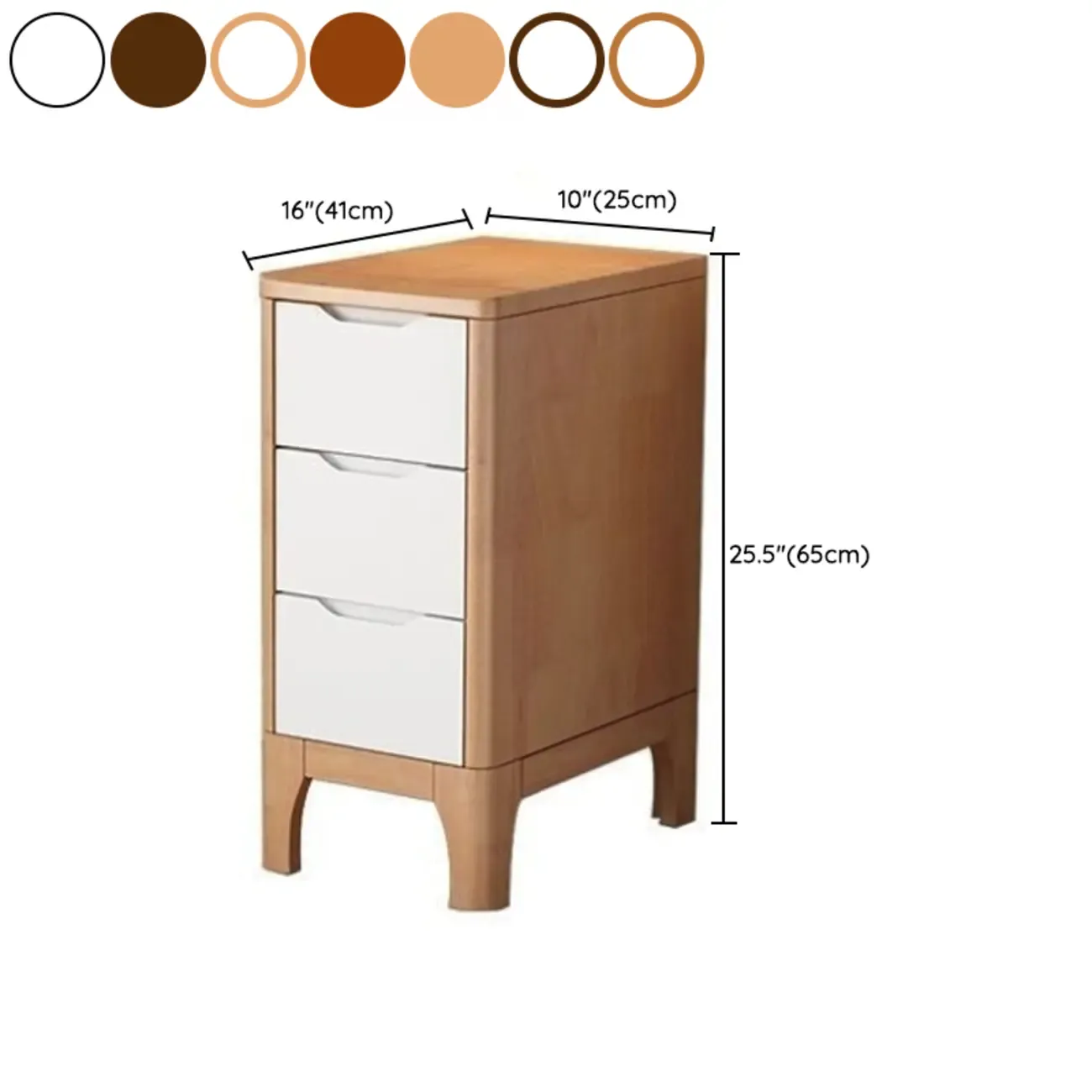 Natural Wooden Narrow Corner Bedside Table with 3 Drawers Image - 13