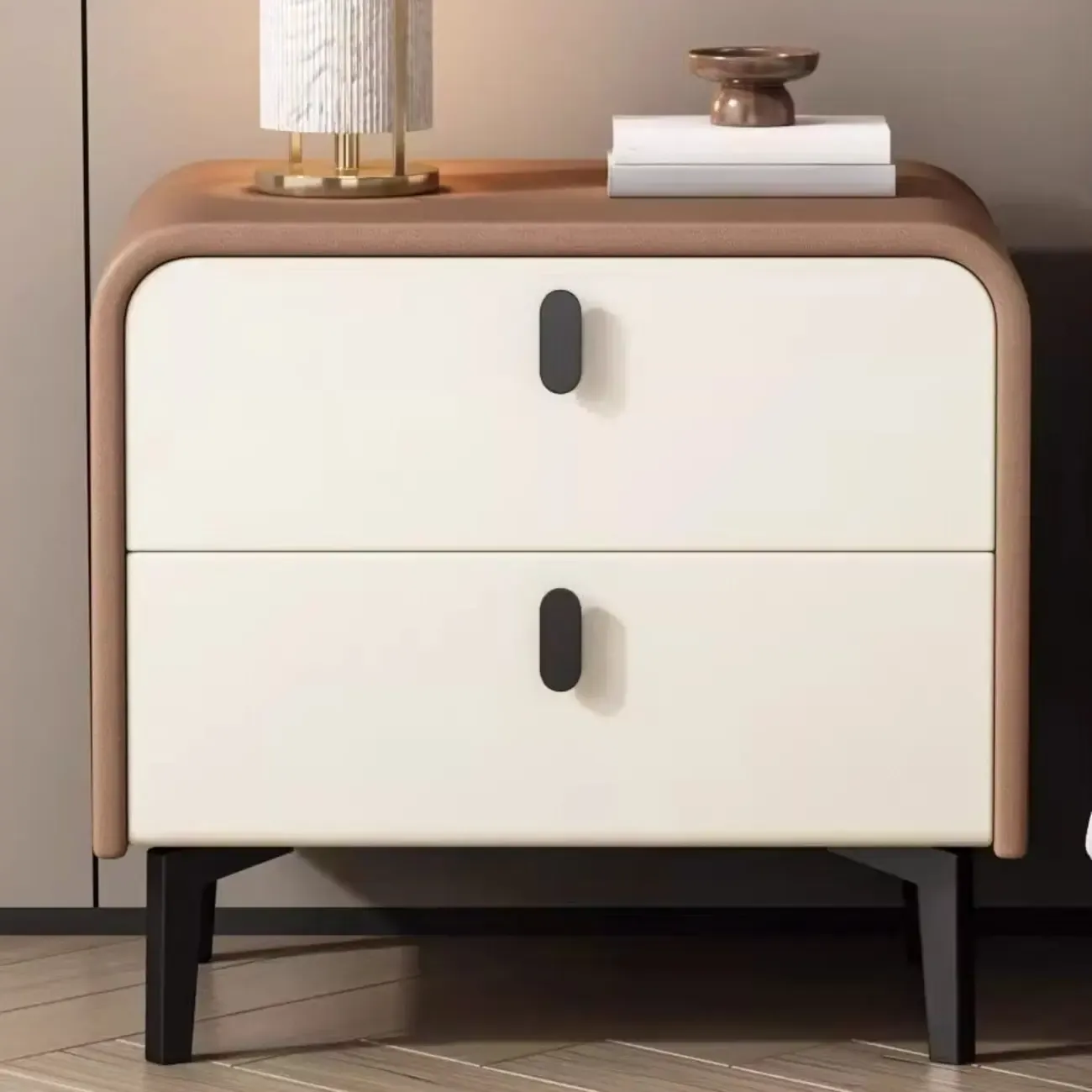 Modern Curved Edge Bedside Table with 2 Drawers Image - 1