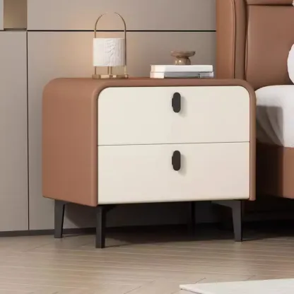 Modern Curved Edge Bedside Table with 2 Drawers Image - 2