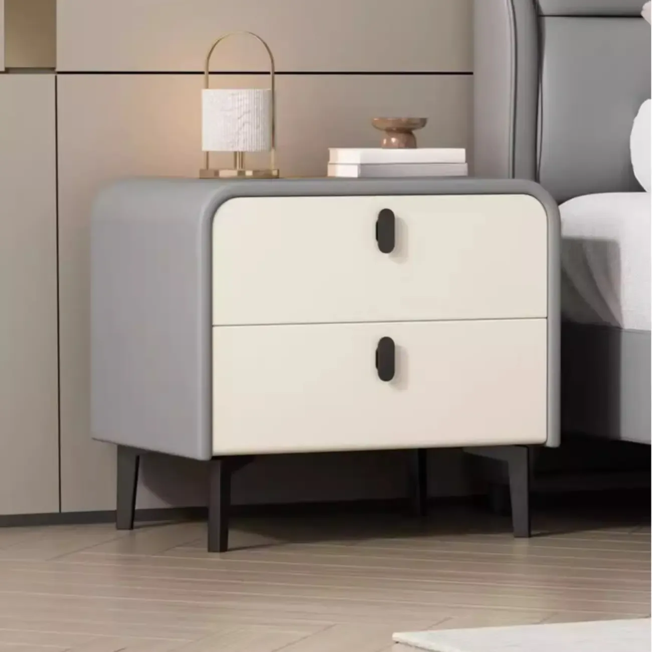 Modern Curved Edge Bedside Table with 2 Drawers Image - 3