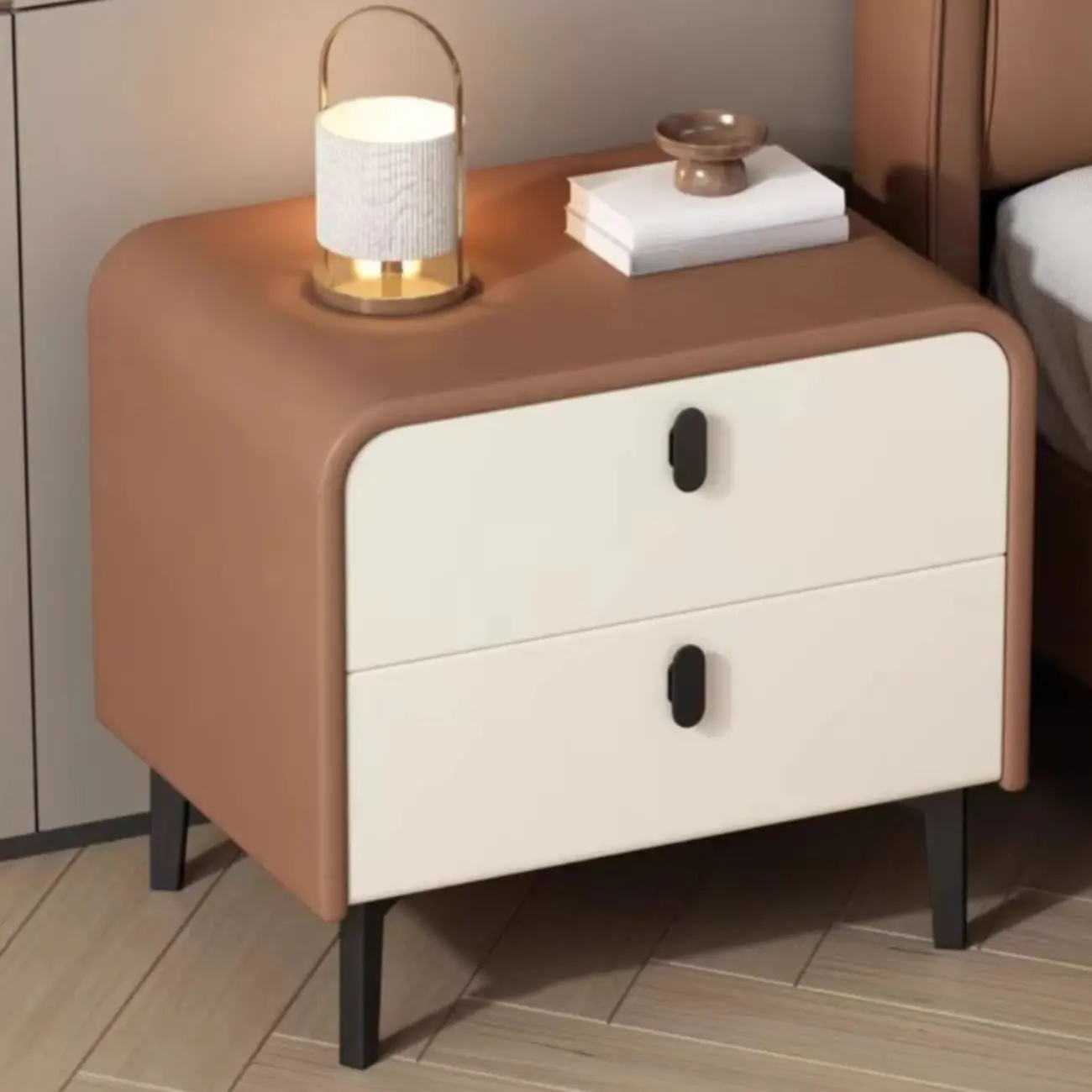 Modern Curved Edge Bedside Table with 2 Drawers Image - 4 | homeyfad