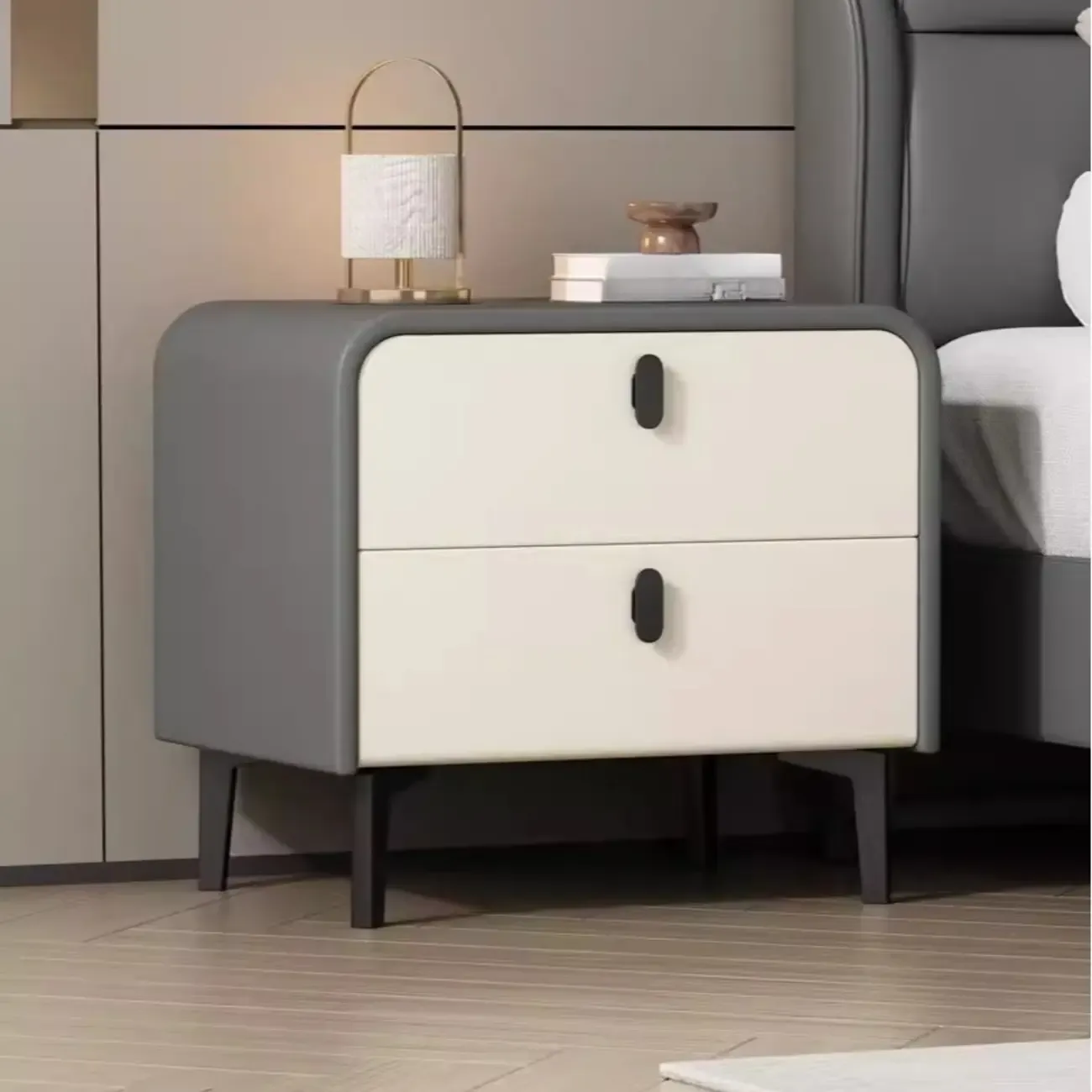 Modern Curved Edge Bedside Table with 2 Drawers Image - 5