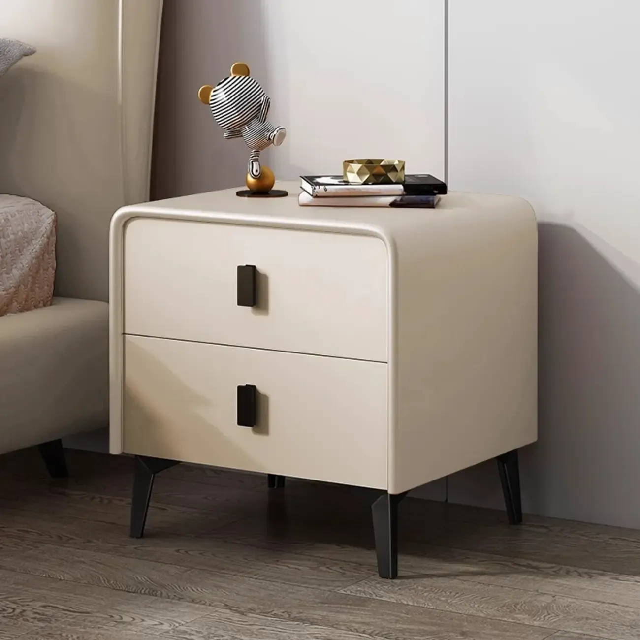Modern Curved Edge Bedside Table with 2 Drawers Image - 7