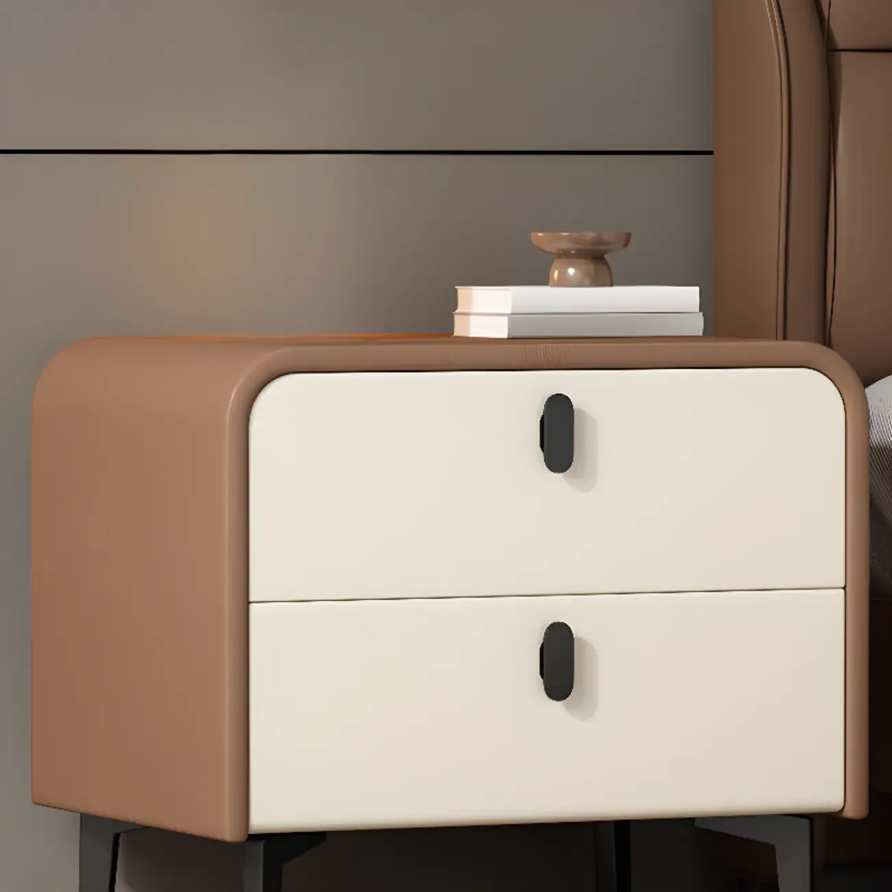 Modern Curved Edge Bedside Table with 2 Drawers Image - 8