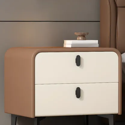 Modern Curved Edge Bedside Table with 2 Drawers Image - 8