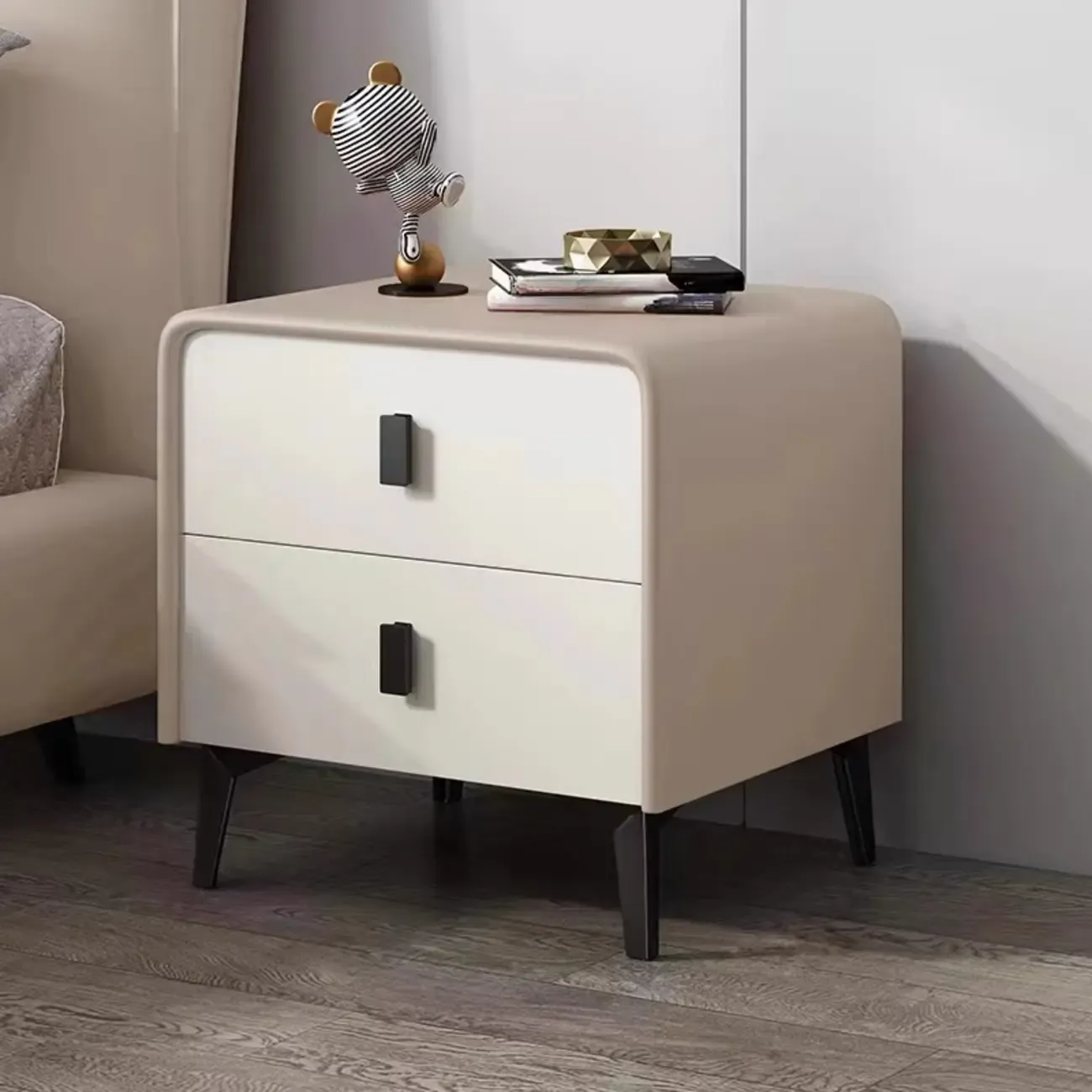 Modern Curved Edge Bedside Table with 2 Drawers Image - 9