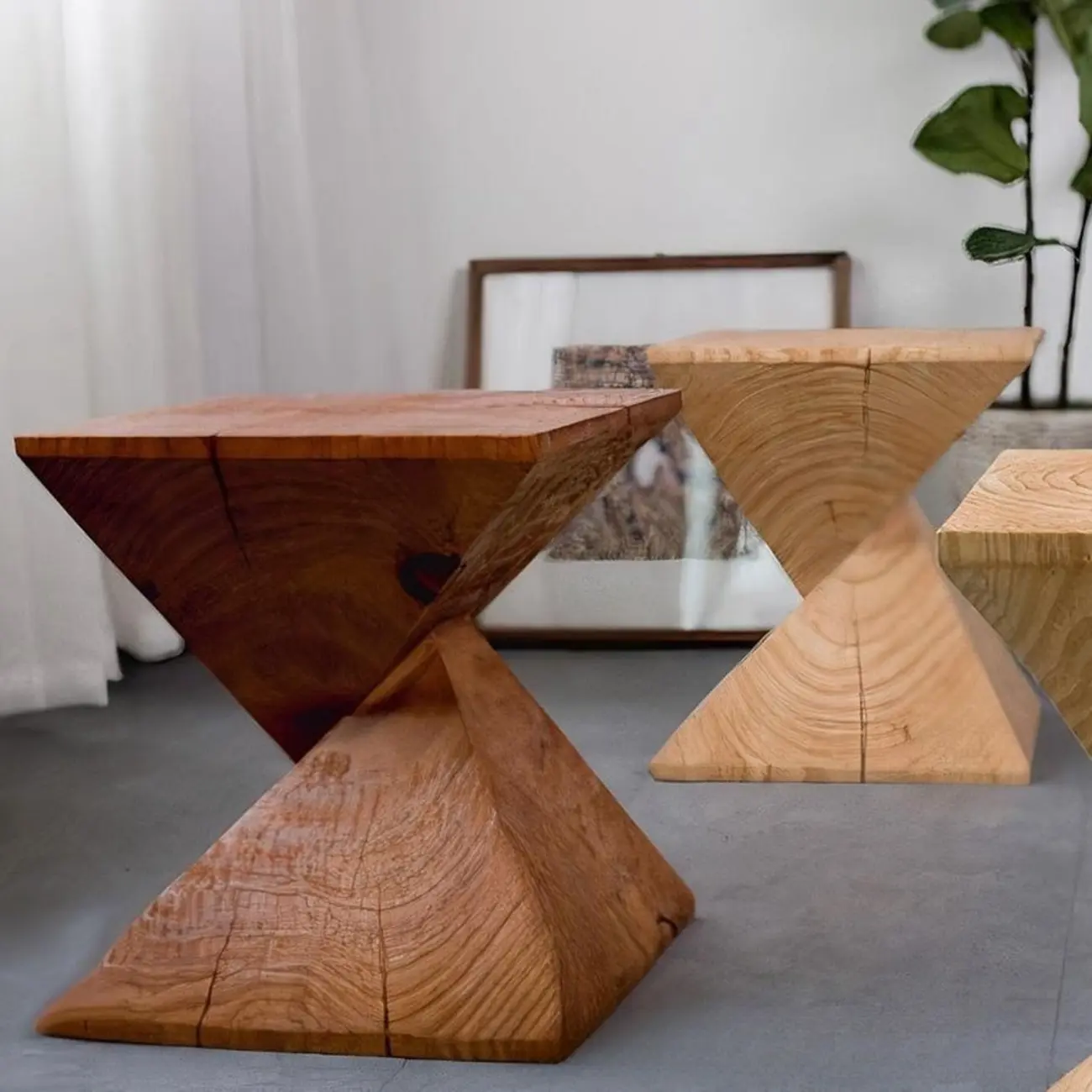 Block Square Natural Wood End Table for Living Room Image - 2 | homeyfad