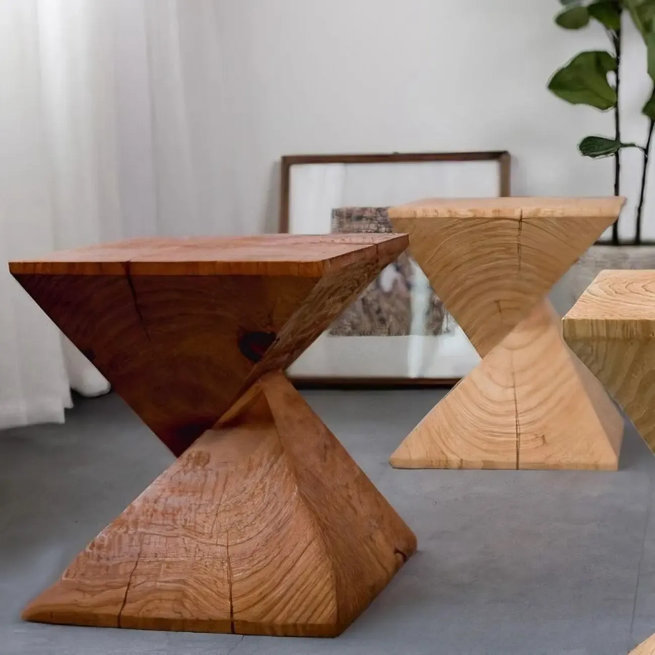 Block Square Natural Wood End Table for Living Room Image - 2