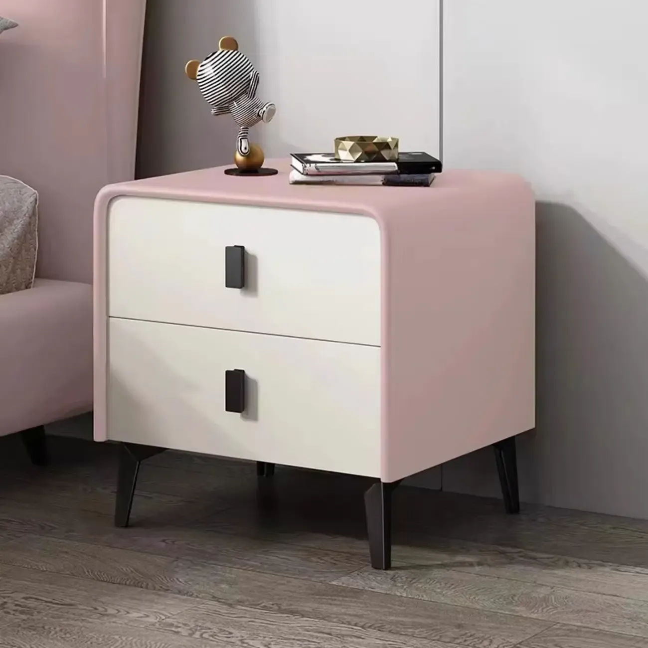 Modern Curved Edge Bedside Table with 2 Drawers Image - 13