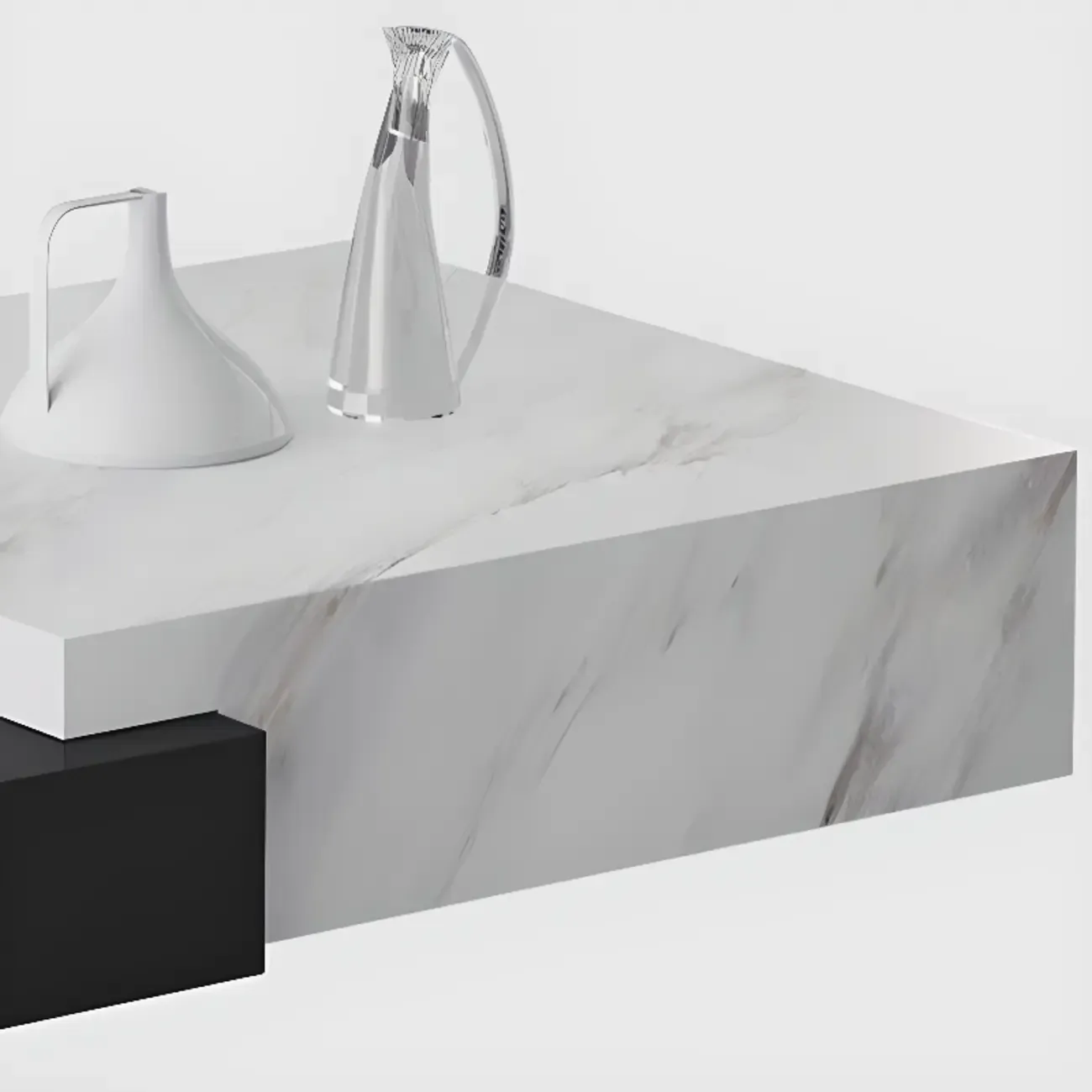 Modern Marble Nesting Coffee Table Set in Black and White Image - 6