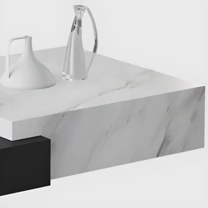 Modern Marble Nesting Coffee Table Set in Black and White Image - 6